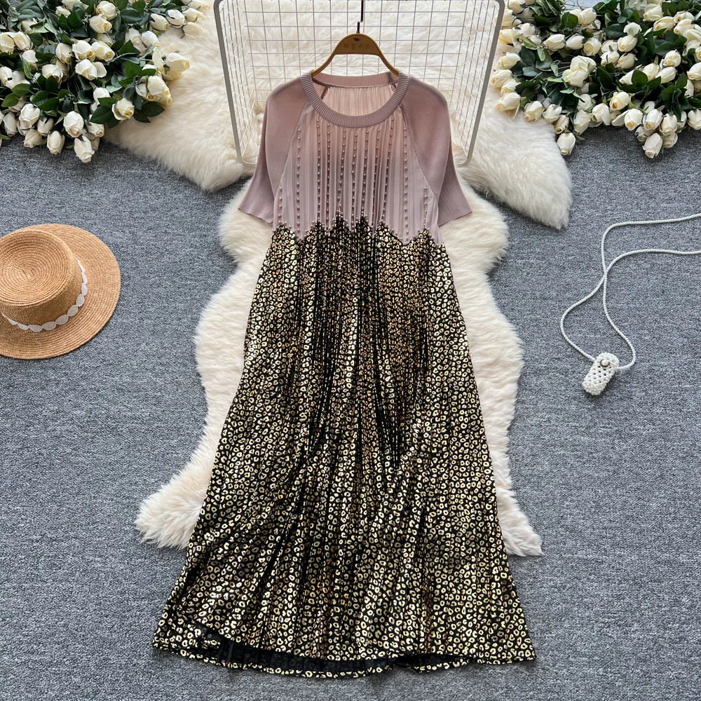 Rhinestone Short Sleeve Loose A-Line Dress