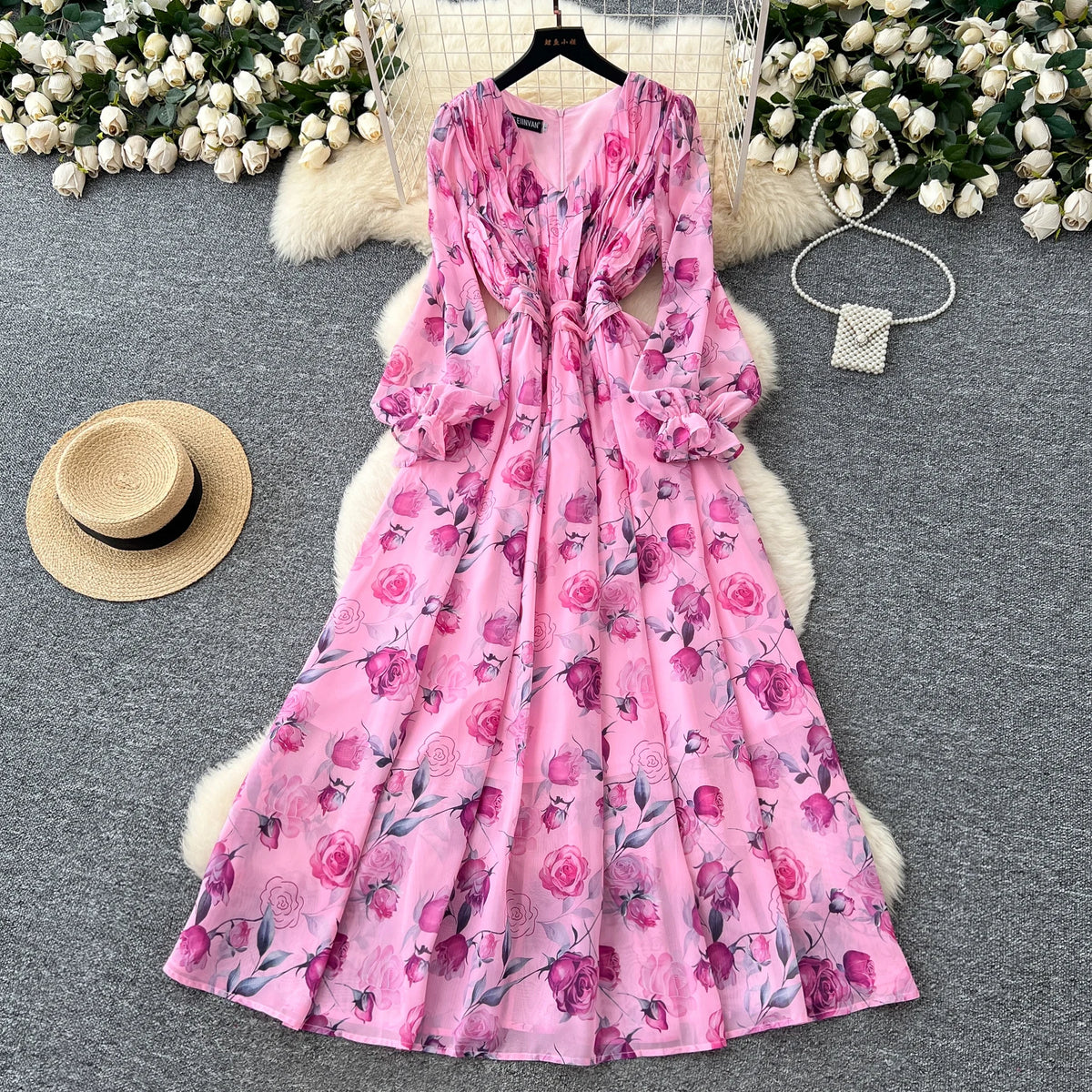 Chiffon Print Slim Party Dress