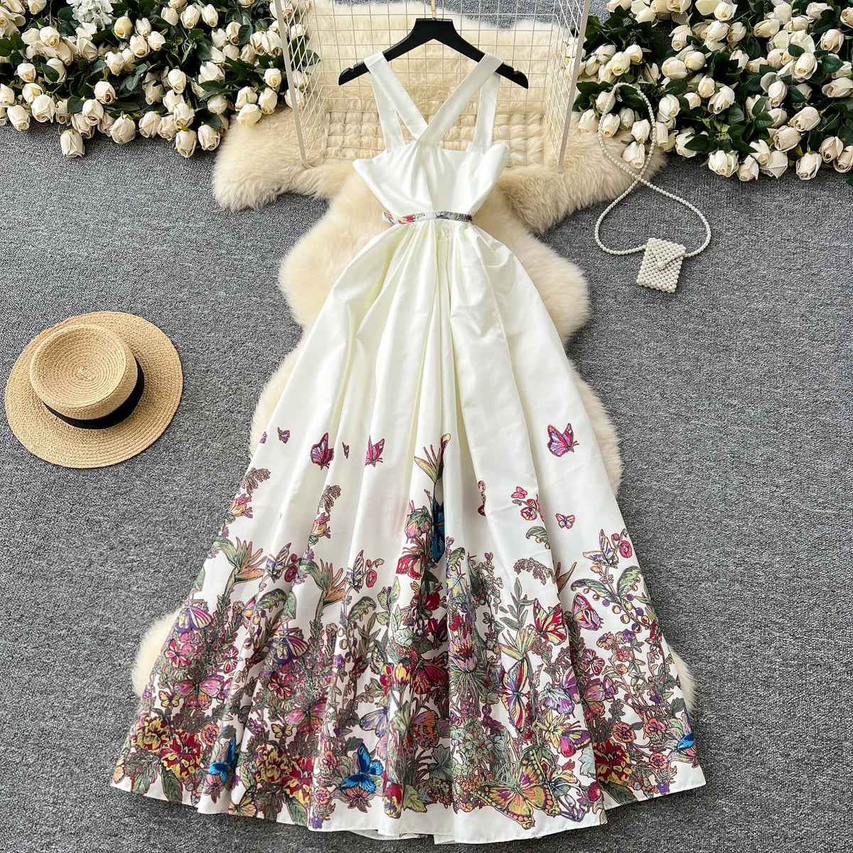 Print Square Neck Backless Dress