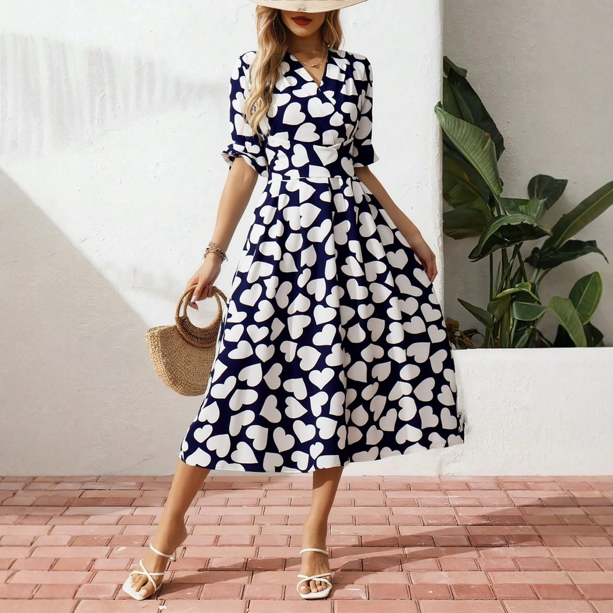 Heart Print Swing Maxi Dress