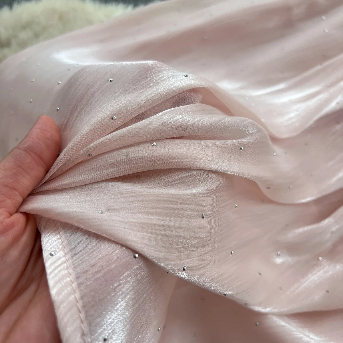 3D Floral Rhinestone Puff Sleeve Chiffon Dress