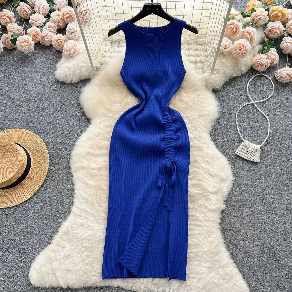 Sleeveless Knit Slit Bodycon Party Dress