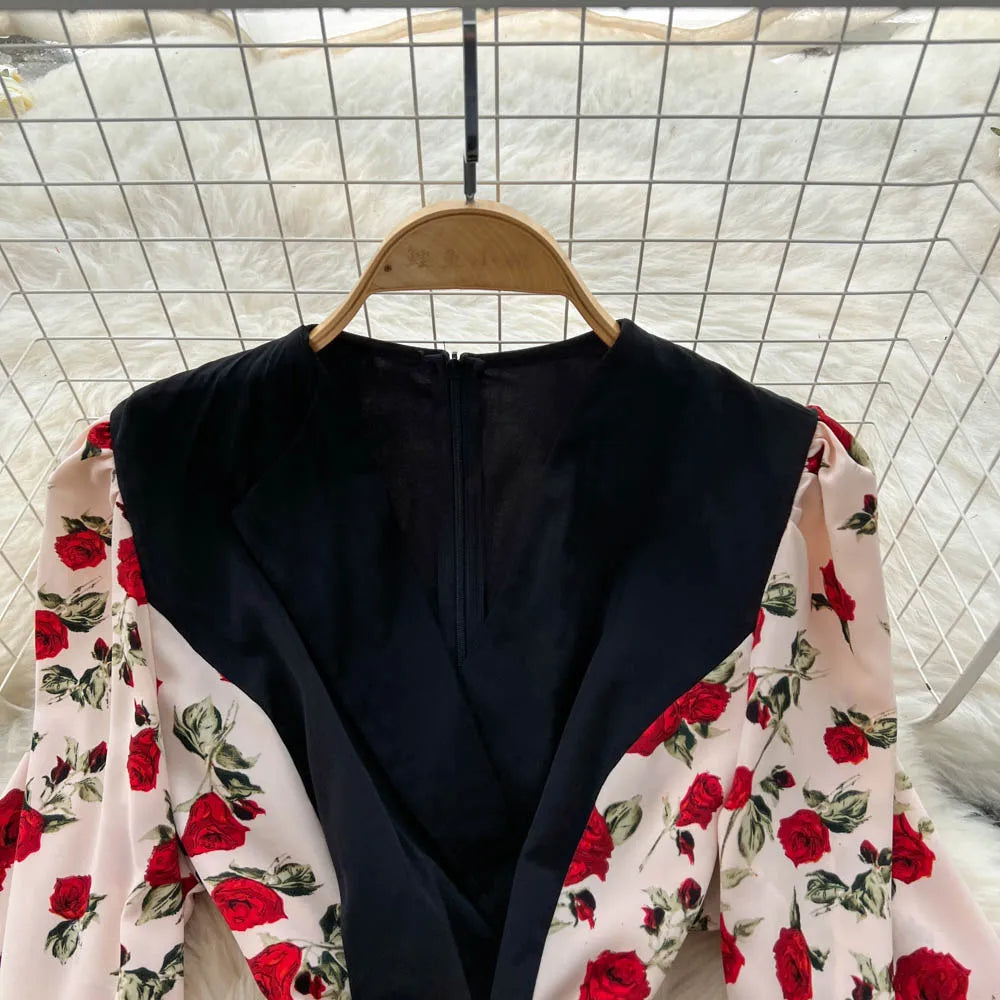Print V-Neck Belted Wide Leg Jumpsuit