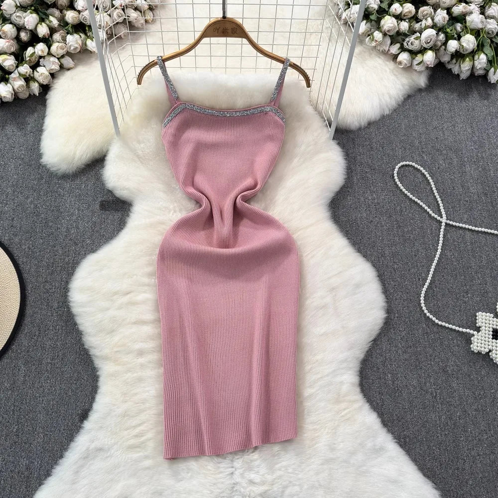 Shimmer Strap Knit Bodycon Mini Dress