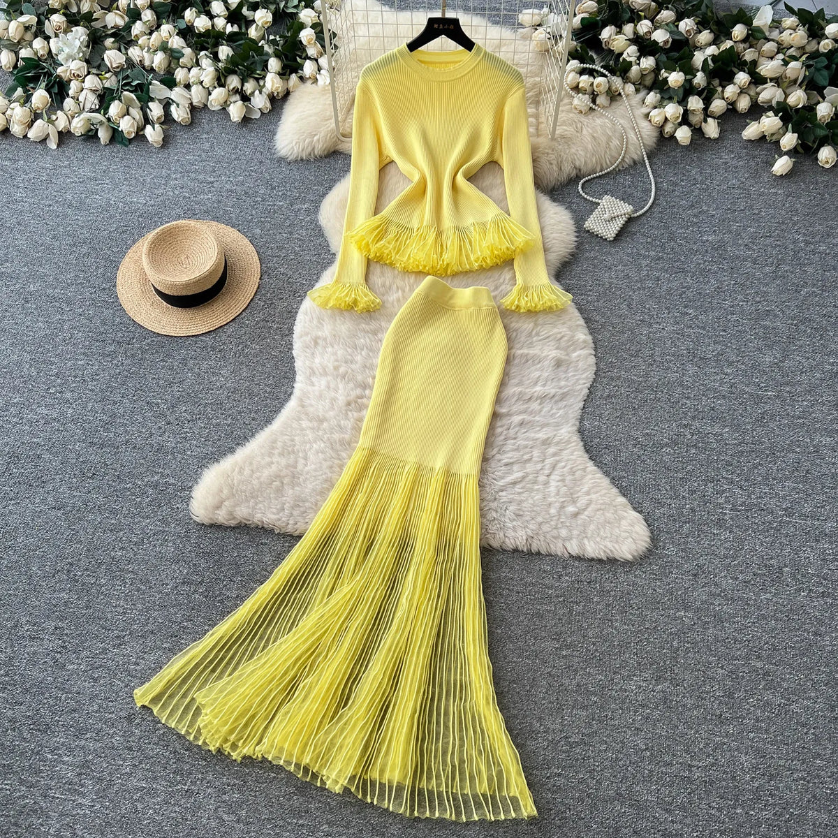 Striped Knit Top and Mermaid Skirt Set