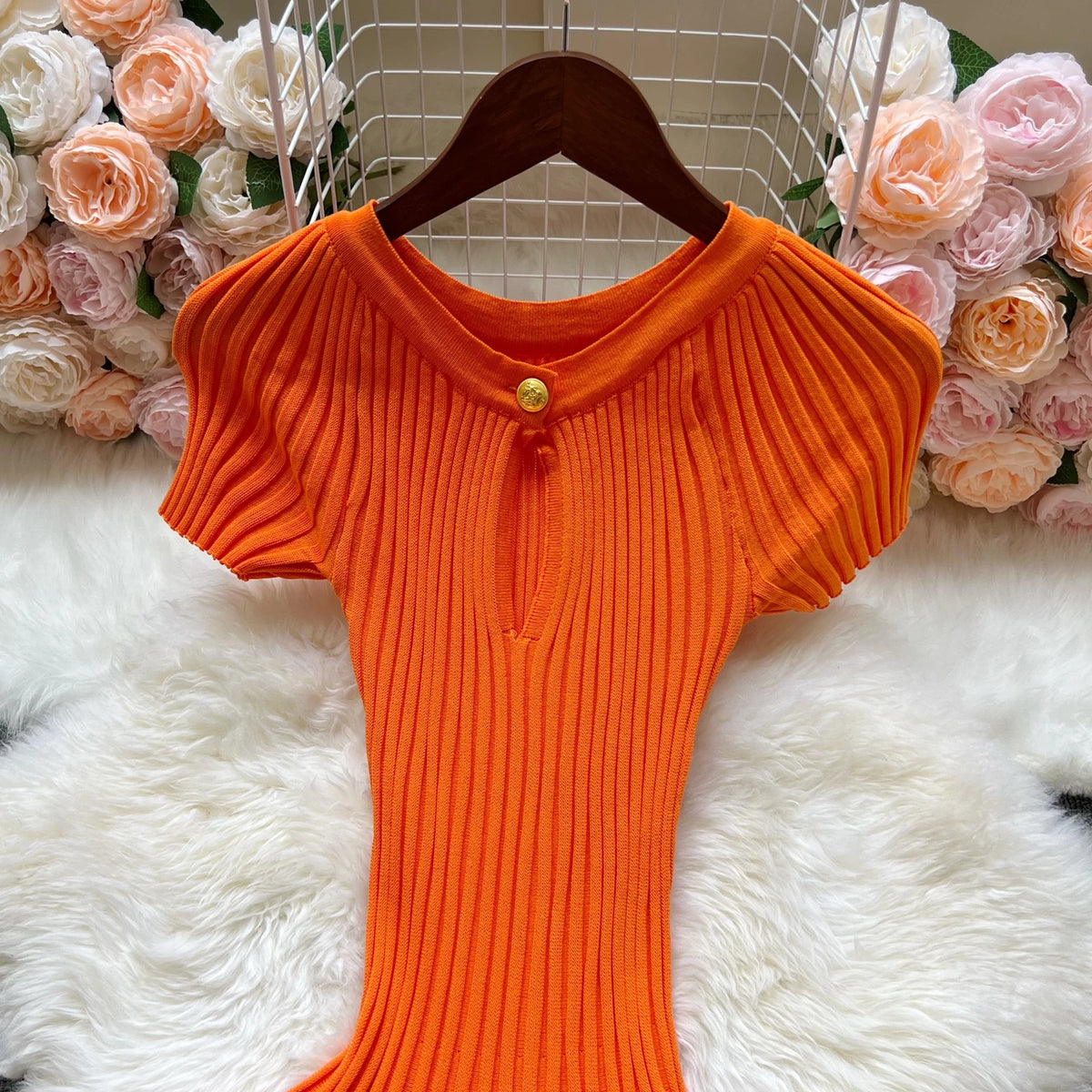 One Button Knit A-Line Dress