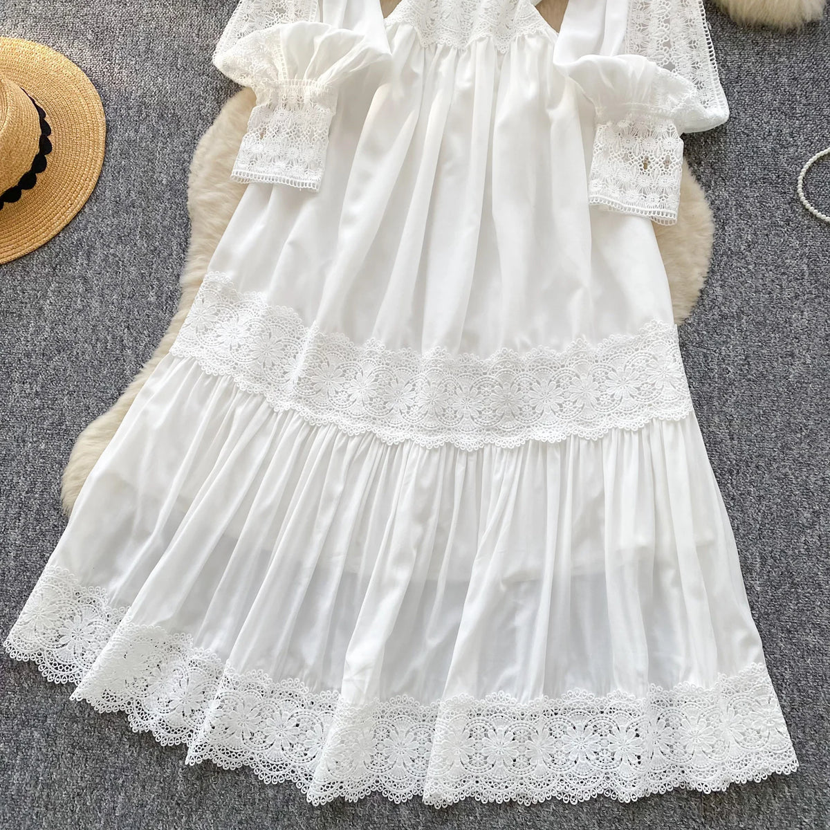 Lace Mesh Cutout Slim Beach Dress