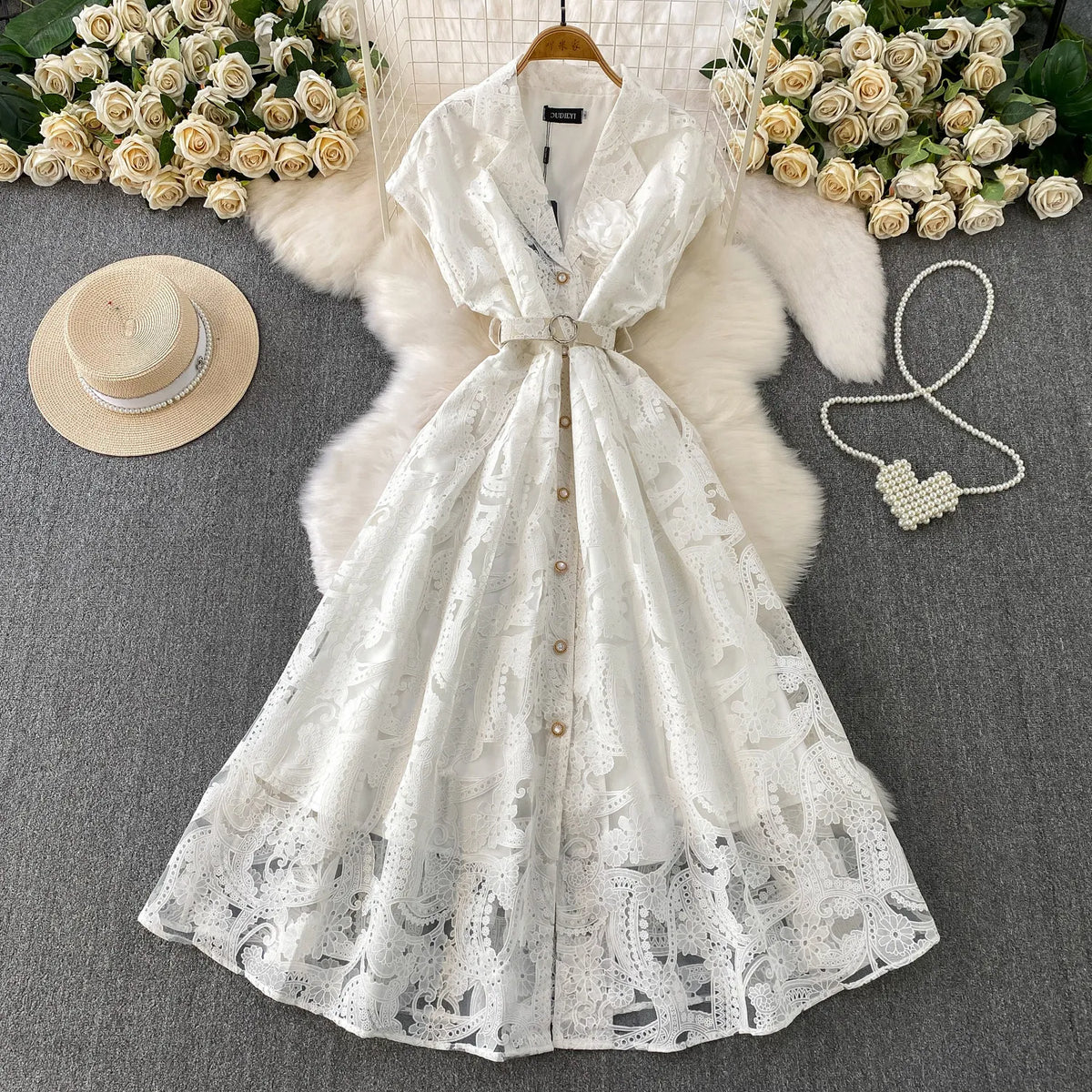 Embroidered Lace Vintage Party Dress