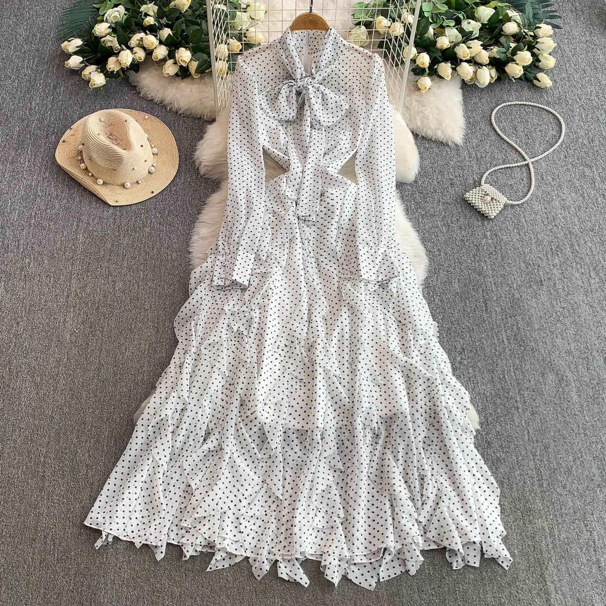 Polka Dot Ruched Butterfly Maxi Dress