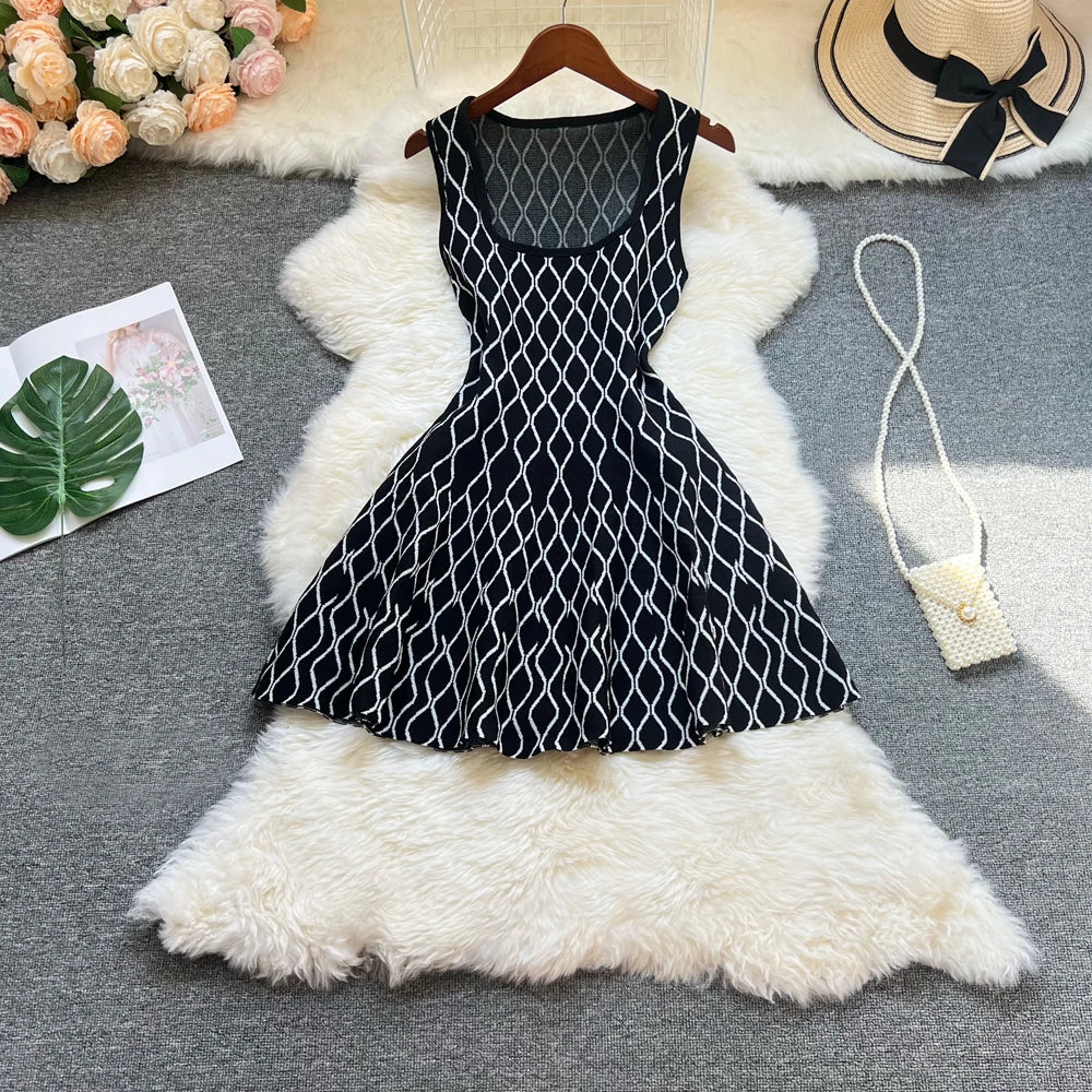 Geometric Knit A-Line Mini Dress
