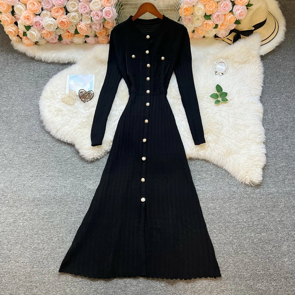 Long Sleeve Button Front A-Line Maxi Dress