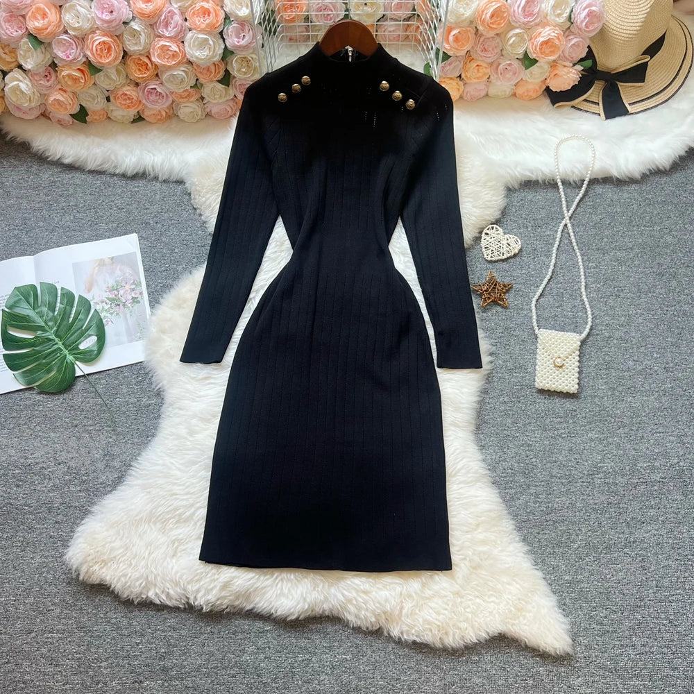 Black Vintage Knit Party Dress