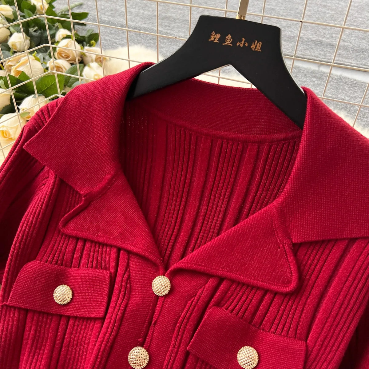Collared Button Knit Office Sweater Dress