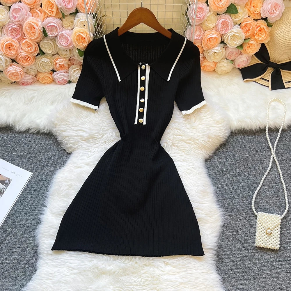 Collared Rib Knit Mini Dress