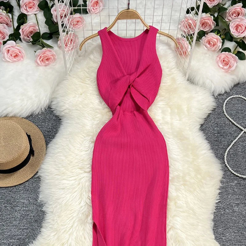 Reversible Split Knit Bodycon Maxi Dress