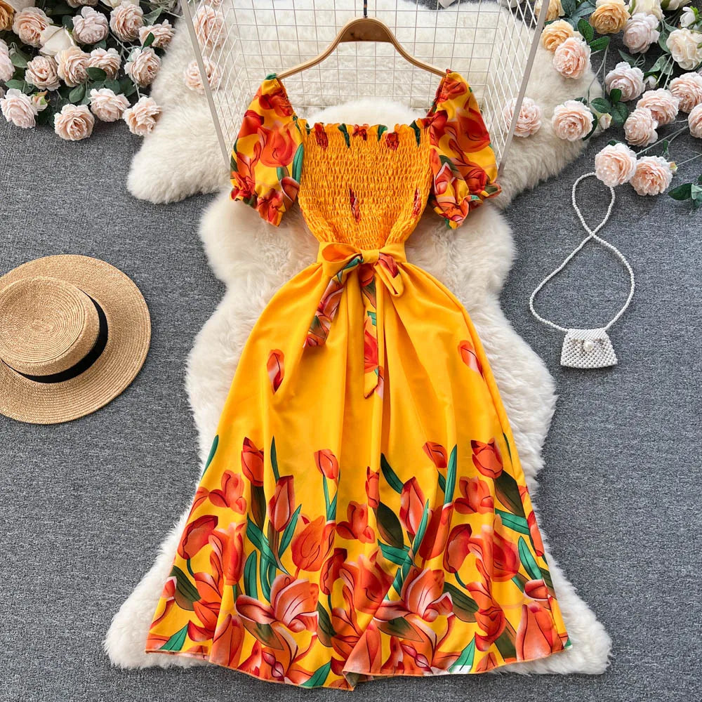Floral Square Neck Ruched Maxi Sundress