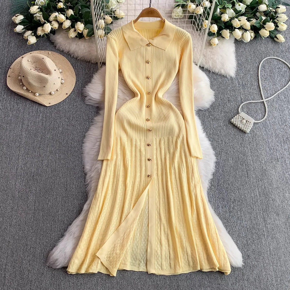 Vintage Collared Maxi Sweater Dress