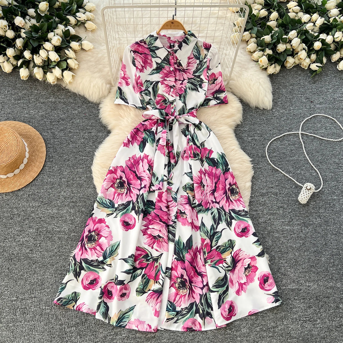 Print Split Lace-Up Evening Dress