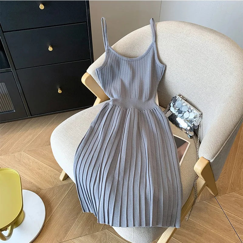 Pleated Spaghetti Strap Knit Dress