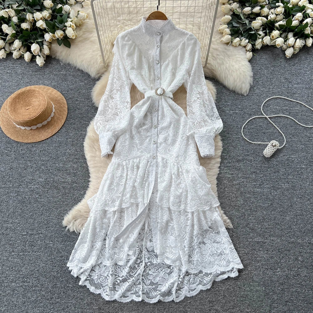 Lace Button Long Sleeve Fairy Dress