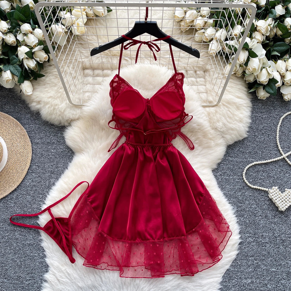 Backless Mesh Panel Mini Dress
