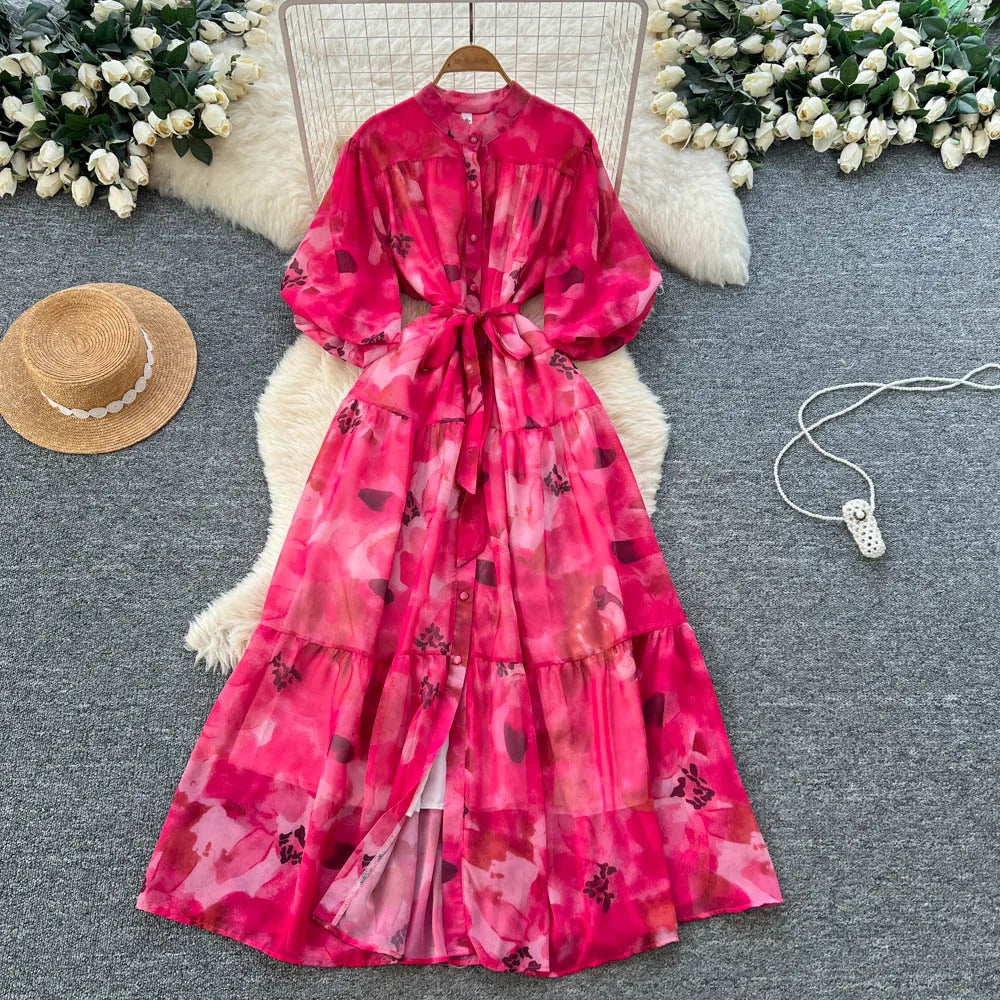 Short Sleeve Button Front A-Line Dress