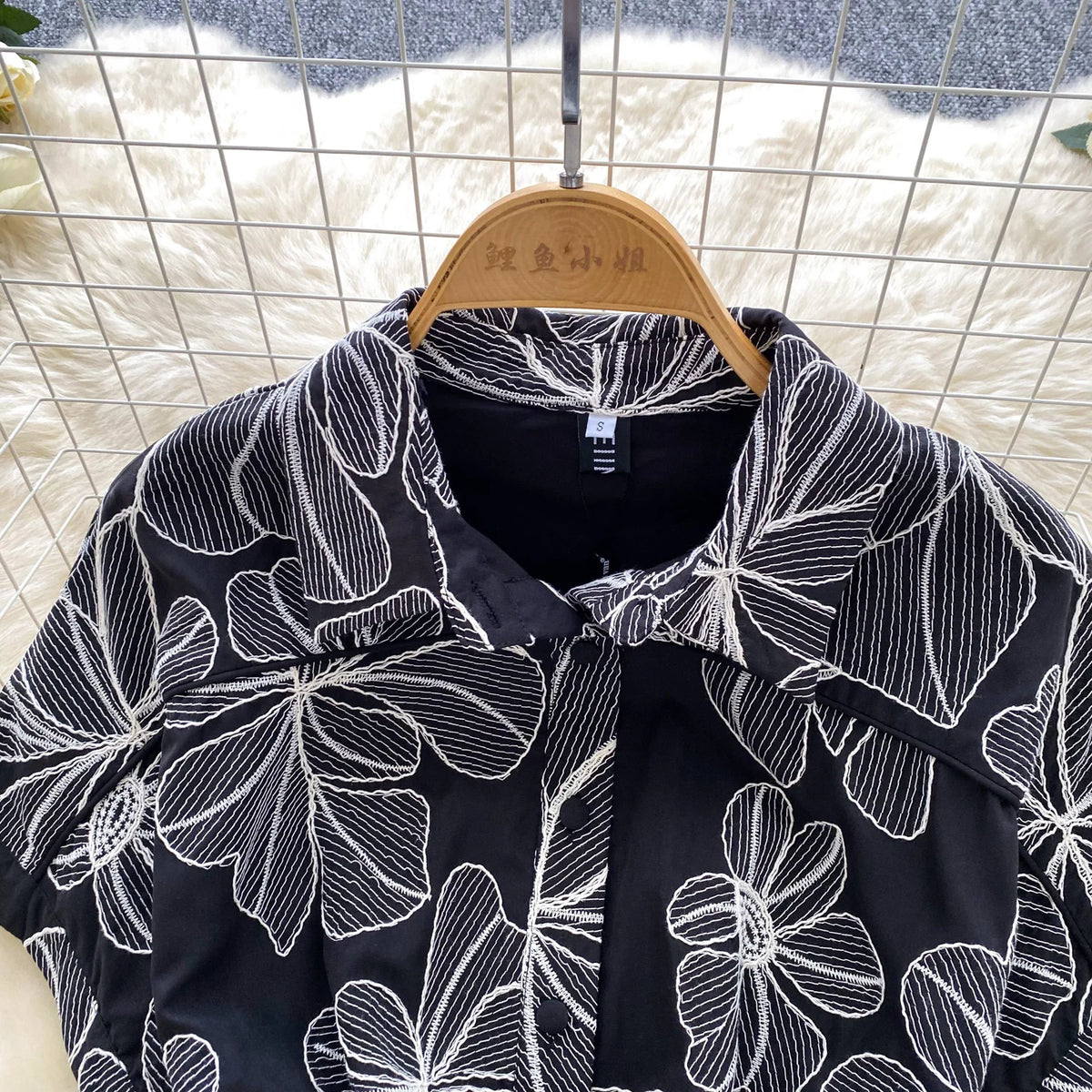 Polo Collar Print Short Sleeve Dress