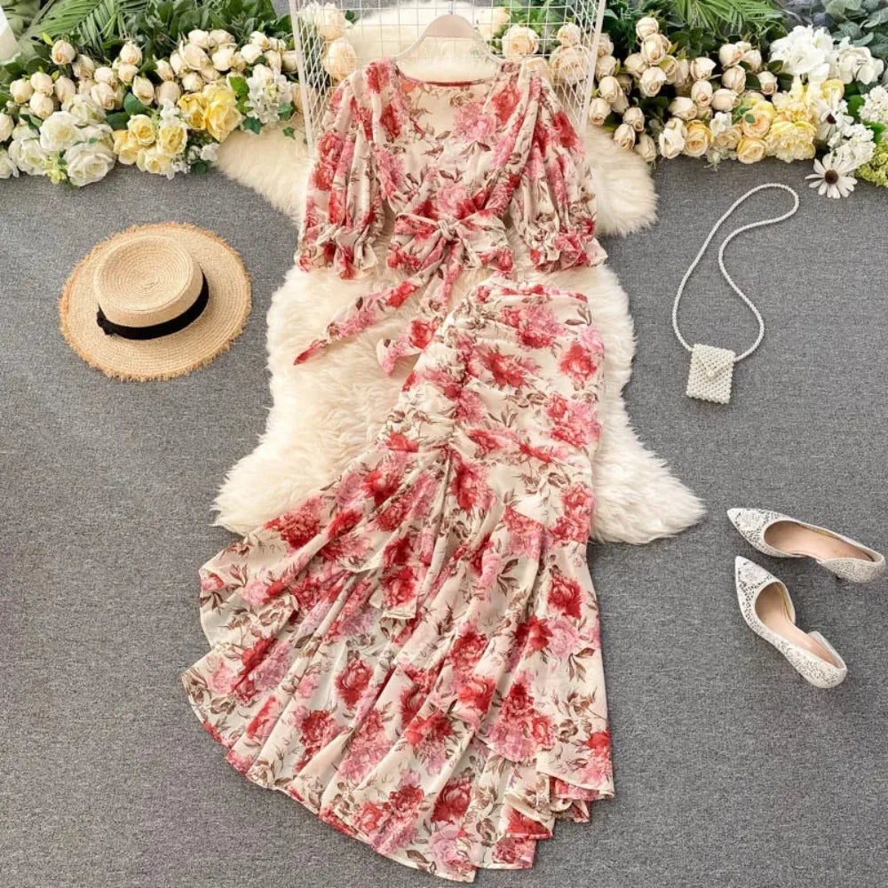 Chiffon Shirt and Mermaid Skirt Set