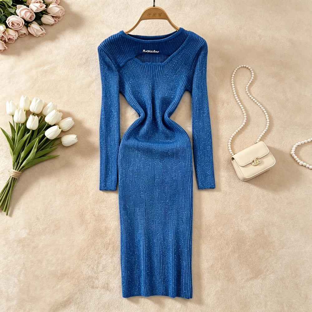 Cutout Neck Knit Bodycon Midi Dress