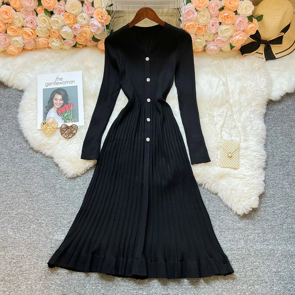 Pleated Knit Maxi Party Dress