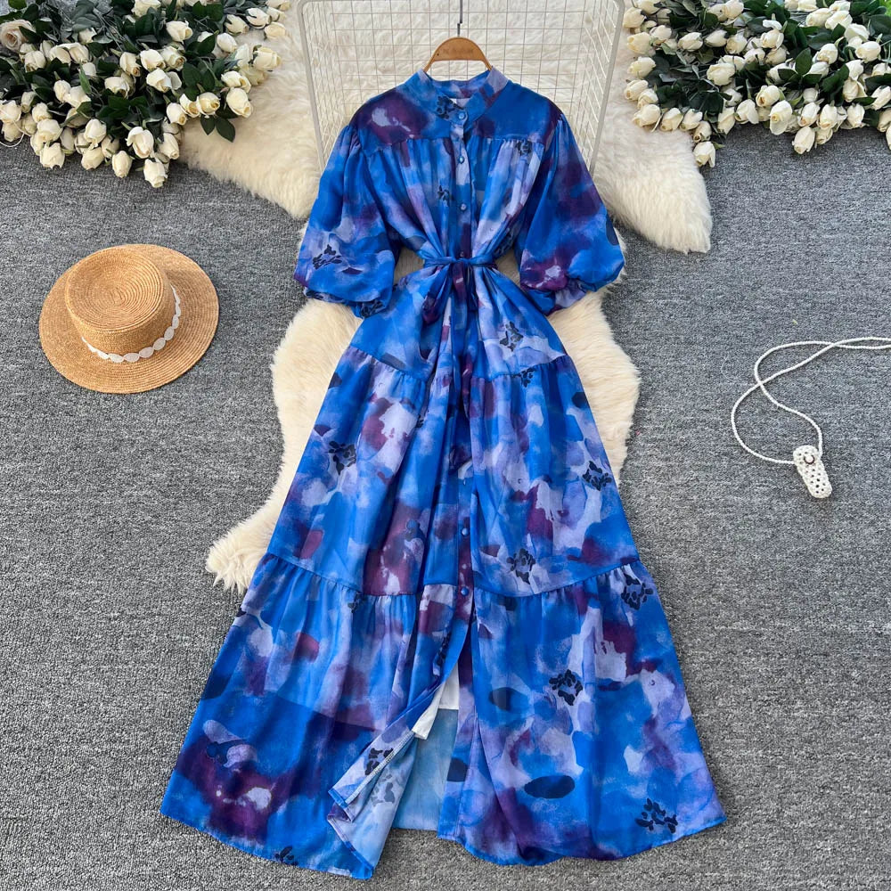 Short Sleeve Button Front A-Line Dress