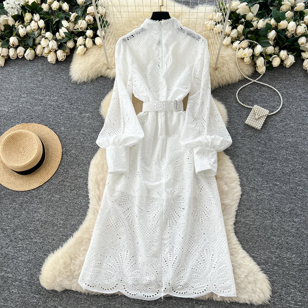 Embroidered Long Sleeve Evening Party Dress
