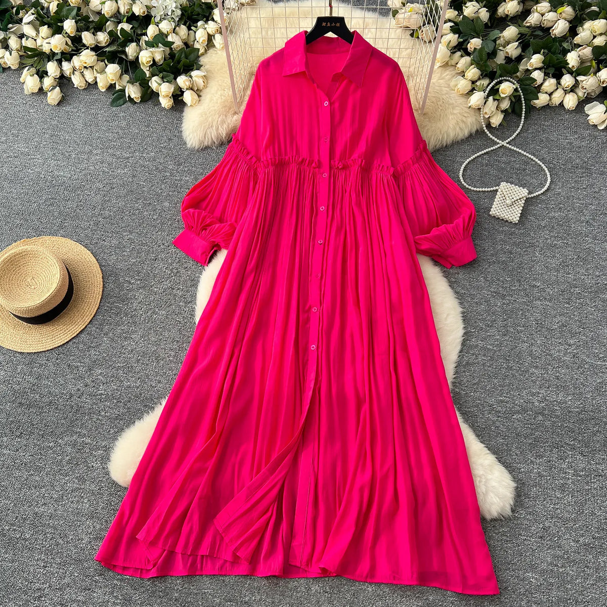 Loose Lantern Sleeve Maxi Dress