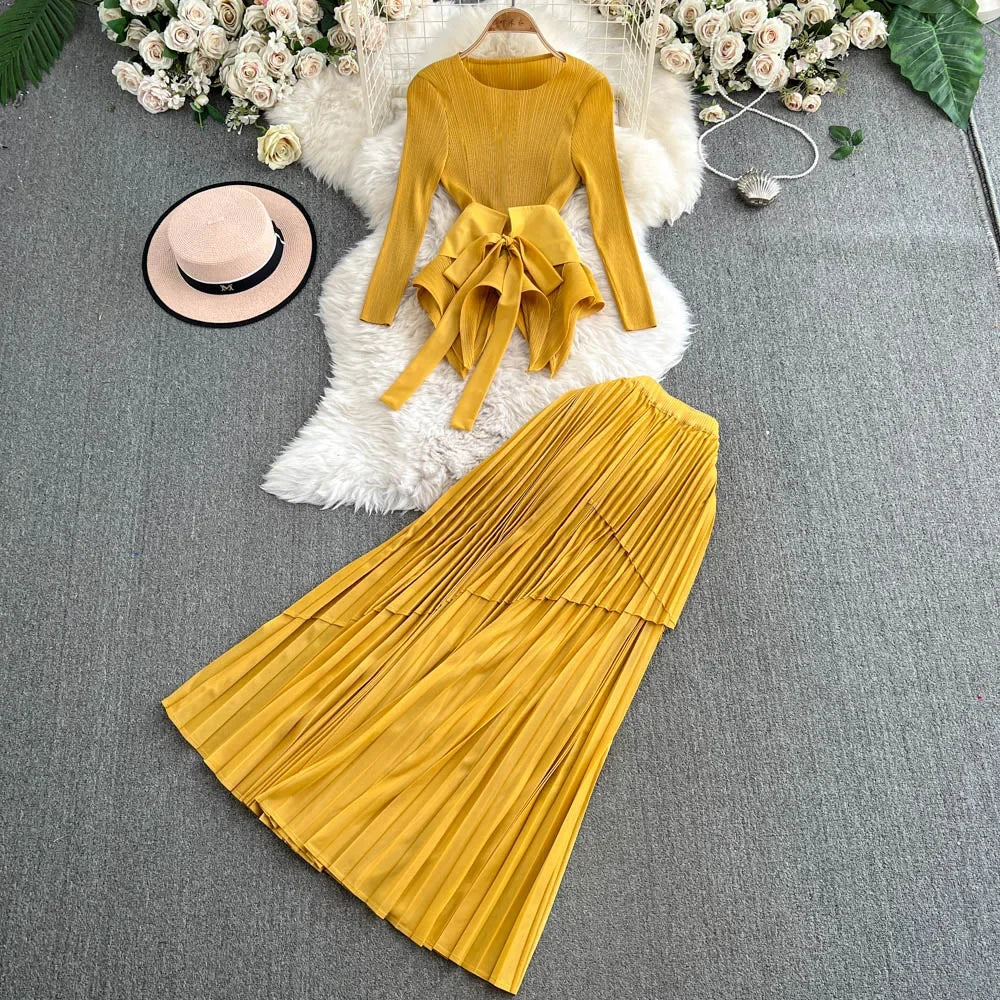 Bandage Top and Pleated Skirt Set