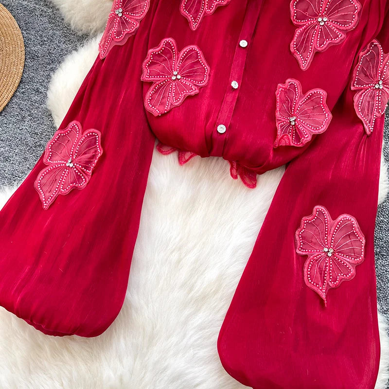 3D Floral Long Sleeve Blouse