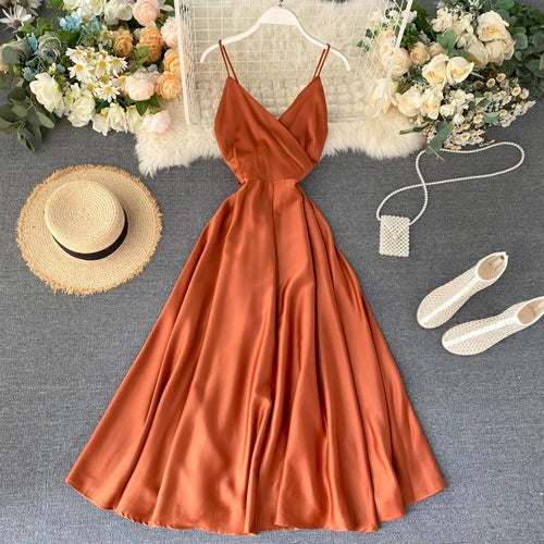 Backless Pleated A-Line Slip Dress