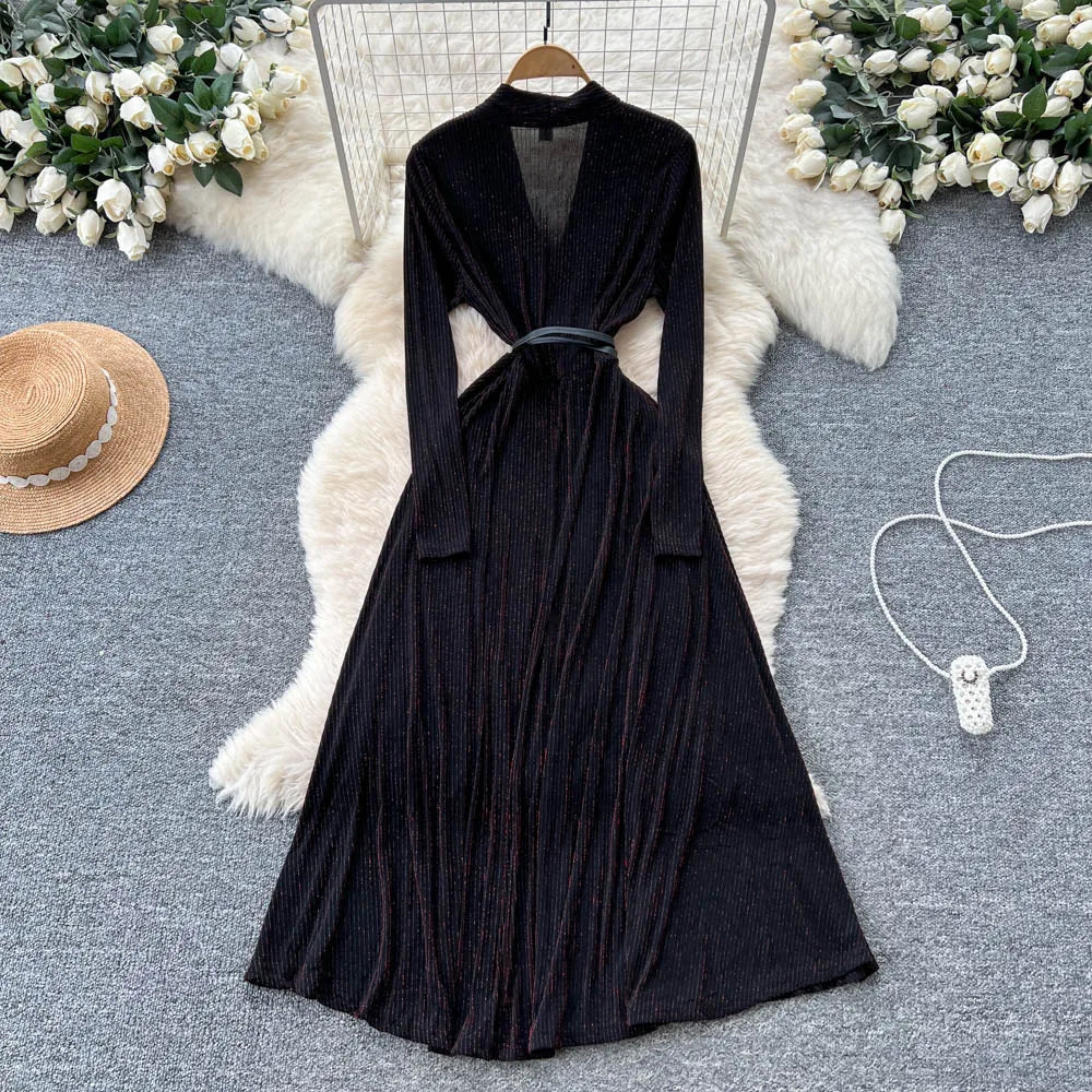Criss-Cross Sash Long Sleeve Dress