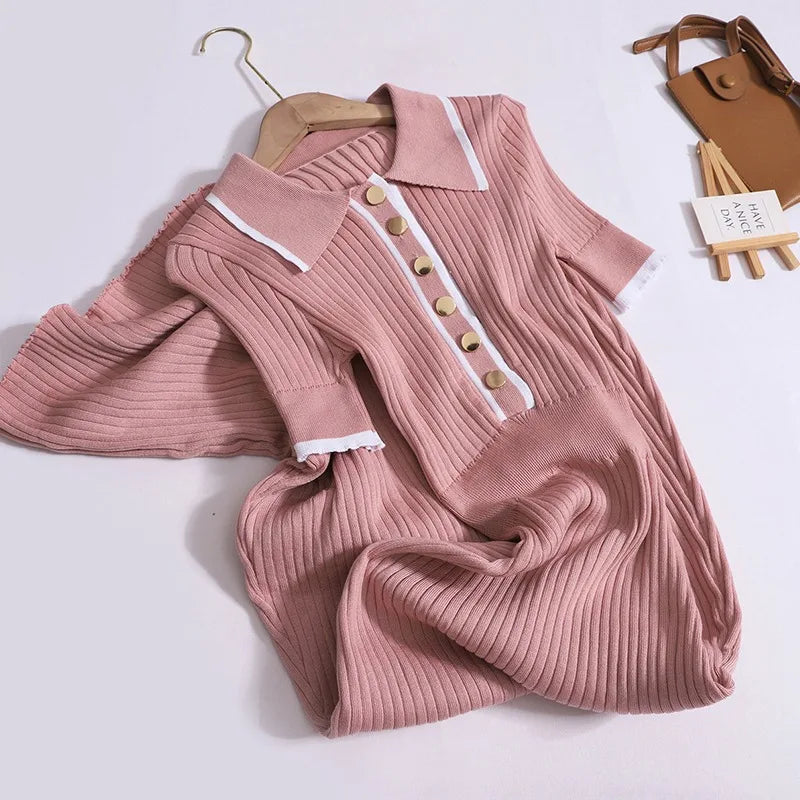 Short Sleeve Button Knit Wrap Maxi Dress