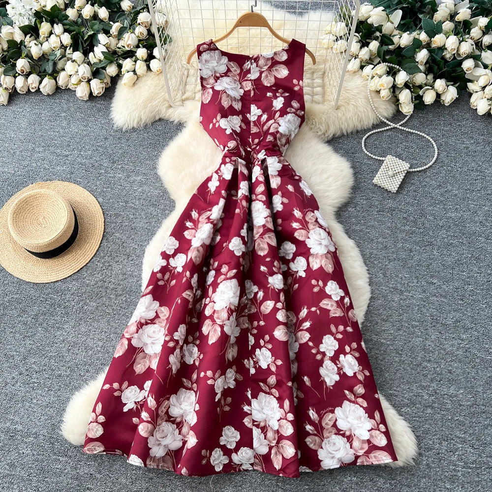 Off-Shoulder Print Sleeveless Evening Dress