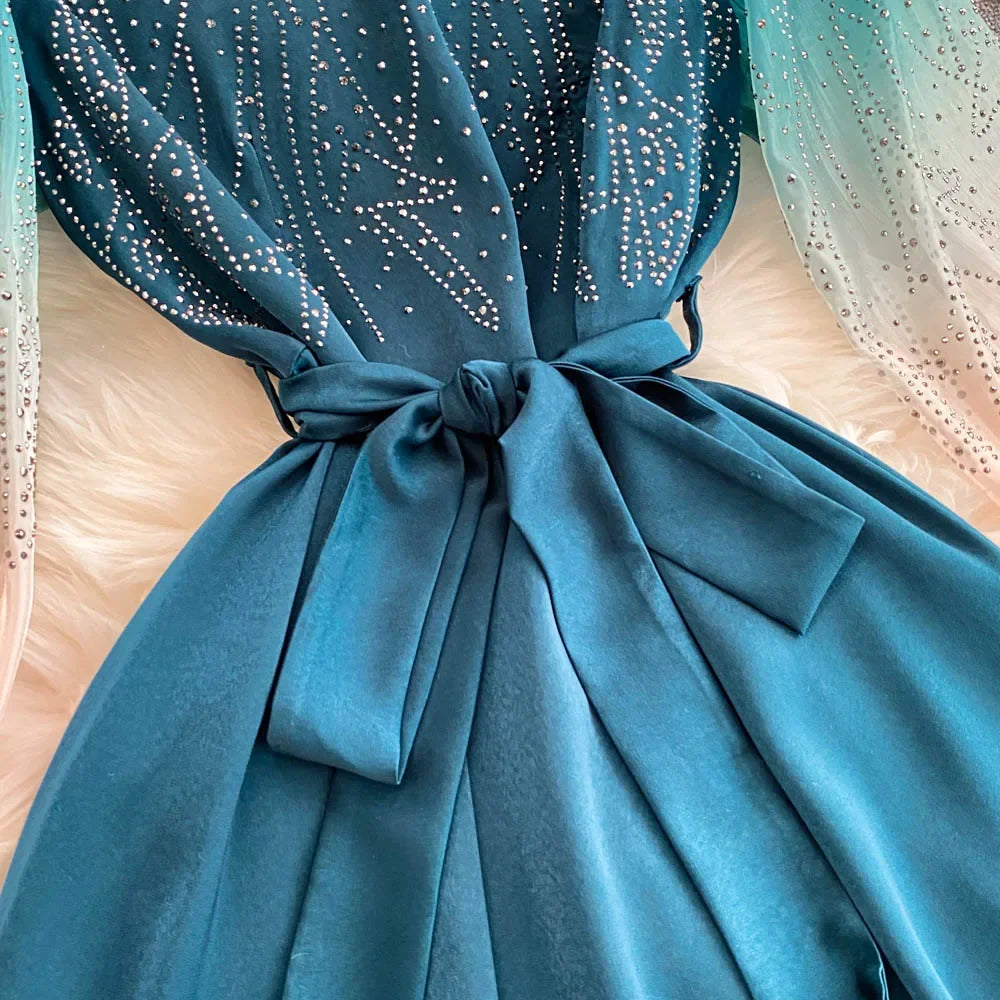 Gradient Glitter Sequin Half Sleeve Dress