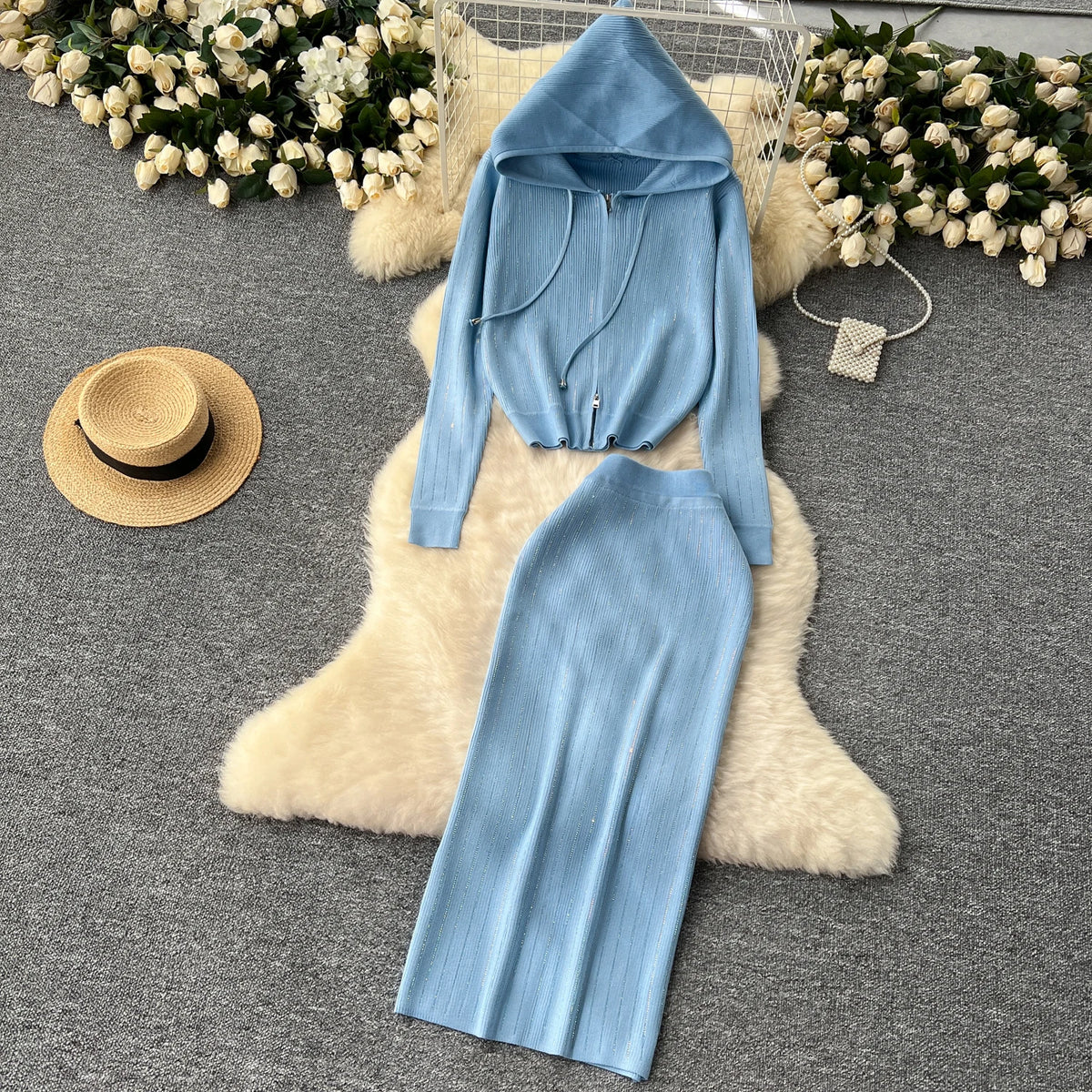 Rhinestone Zip Long Sleeve Dress