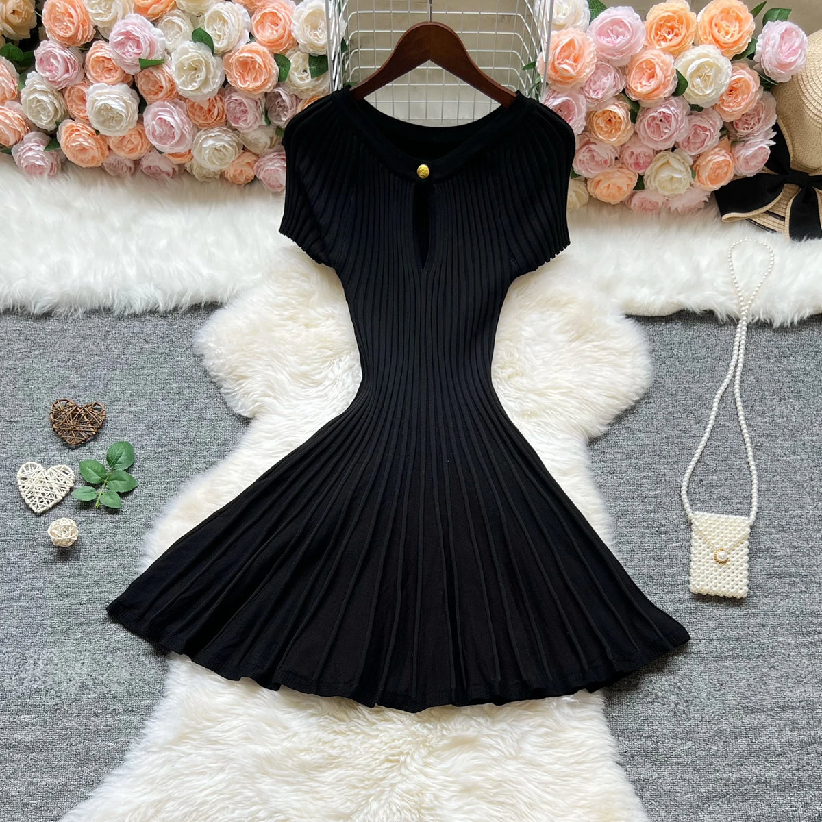 One Button Knit A-Line Dress
