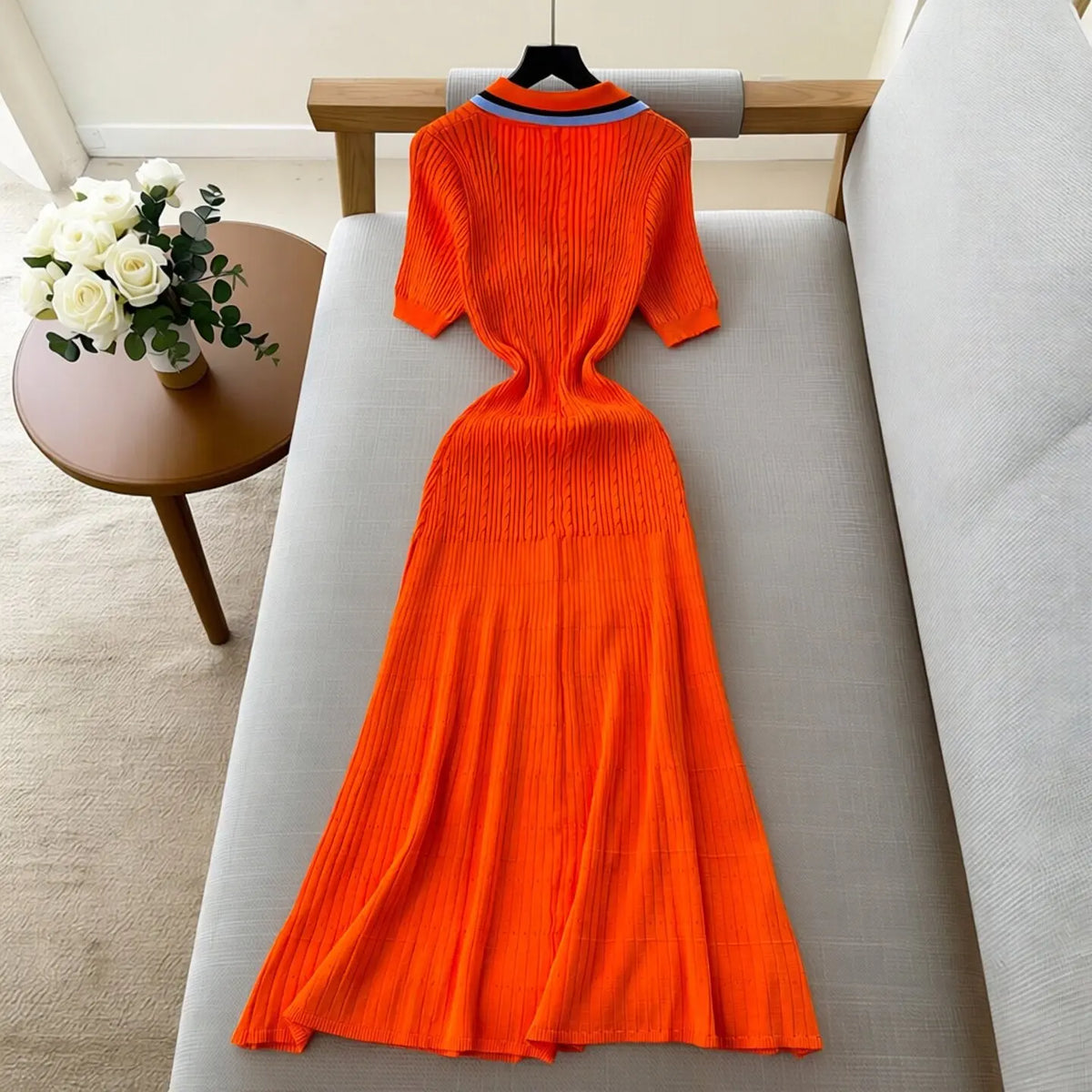 Embroidered Short Sleeve Knit Maxi Dress