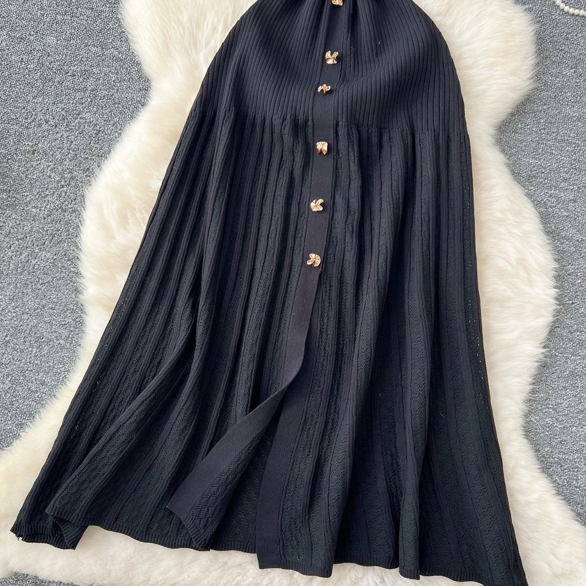 Collared Patchwork Knit Maxi Sweater Dress
