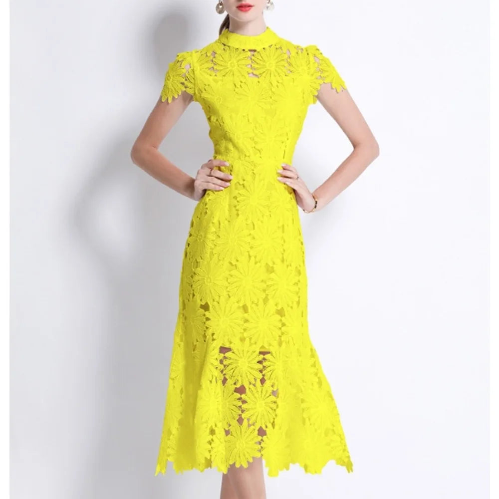 Lace Cutout Slim Long Dress