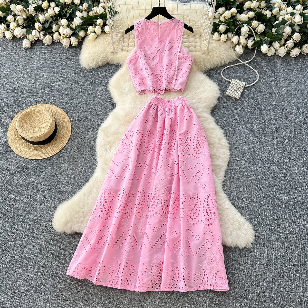 Crochet Cutout A-Line Long Party Dress