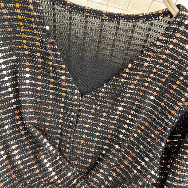 Glitter Sequin Long Sleeve Crop Top