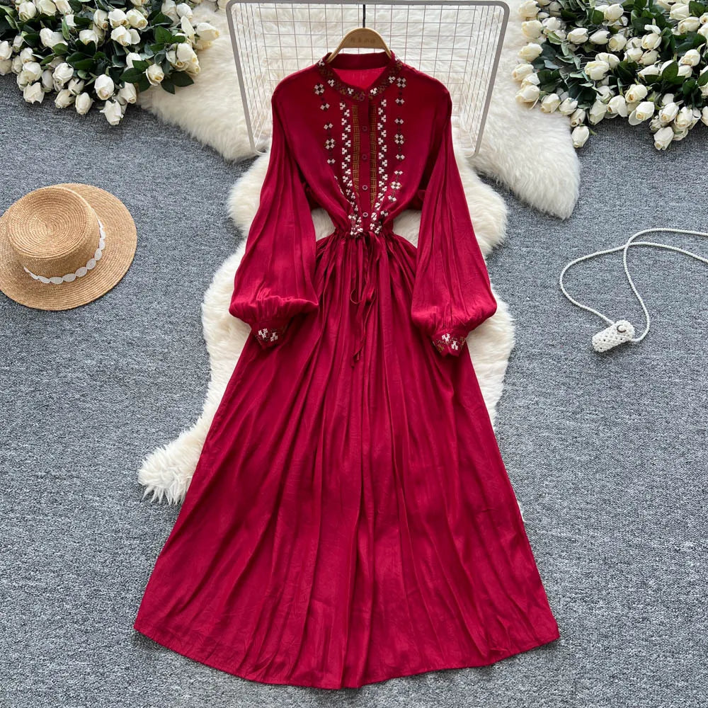 Ruched Print Button Maxi Dress