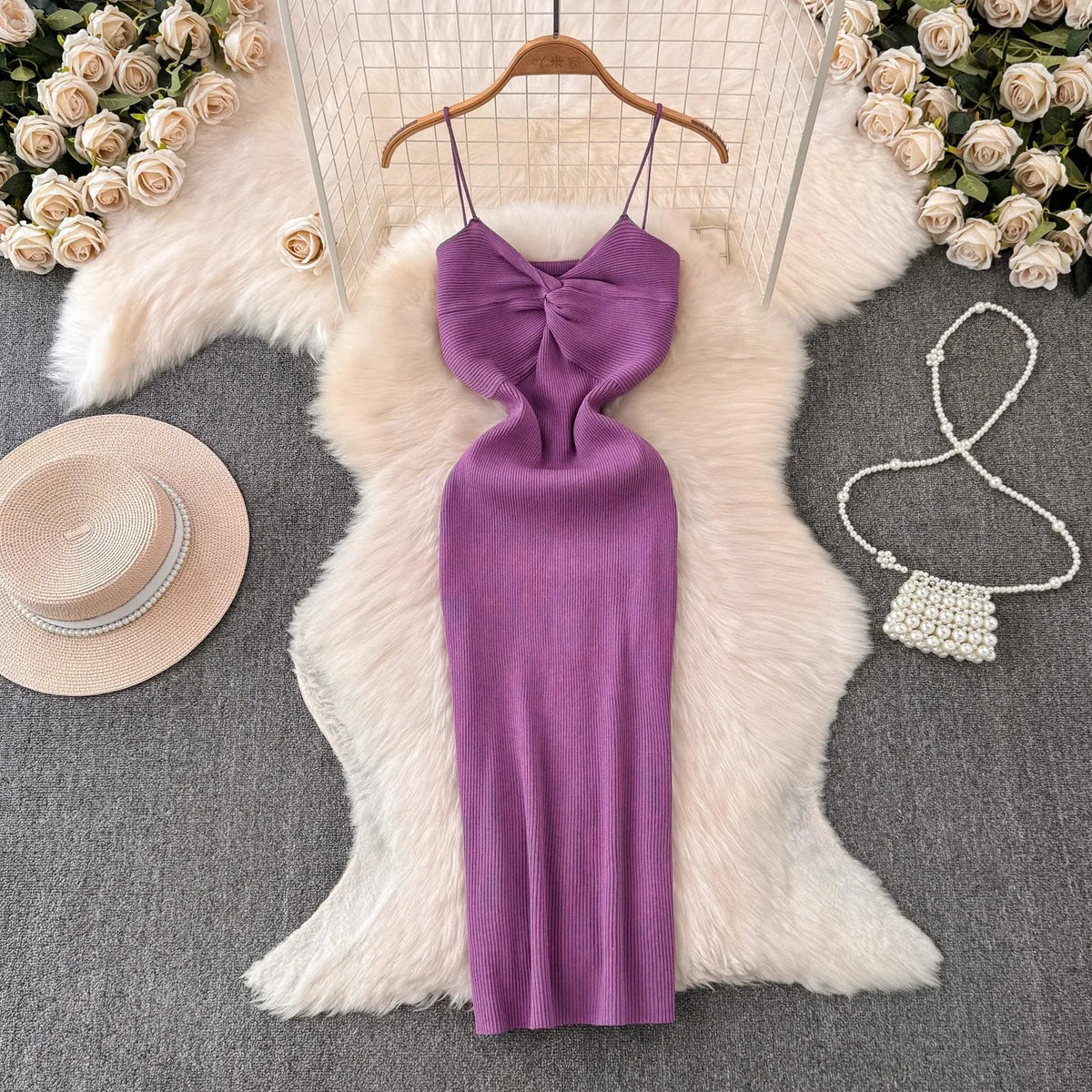 Knot Front Knit Bodycon Cami Dress