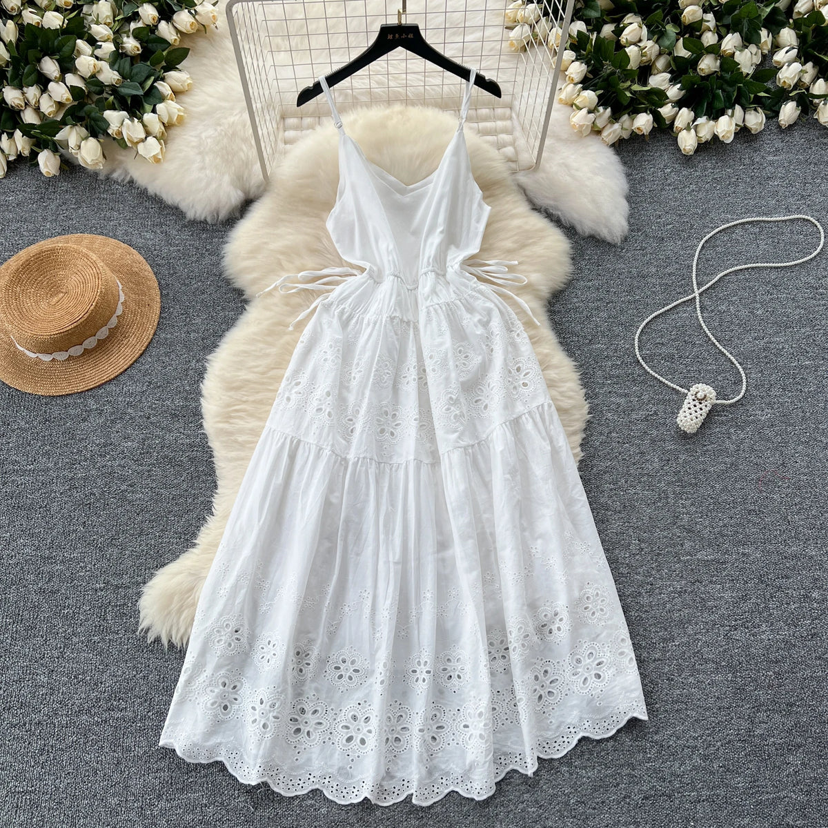 Embroidered Cutout Backless Slip Sundress